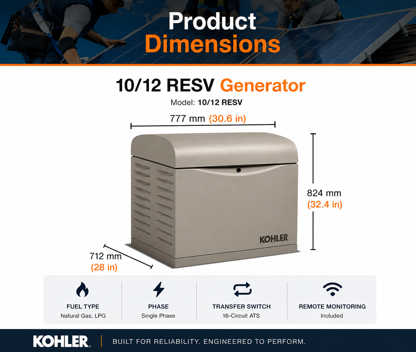 10/12 kW Generator Dimensions
