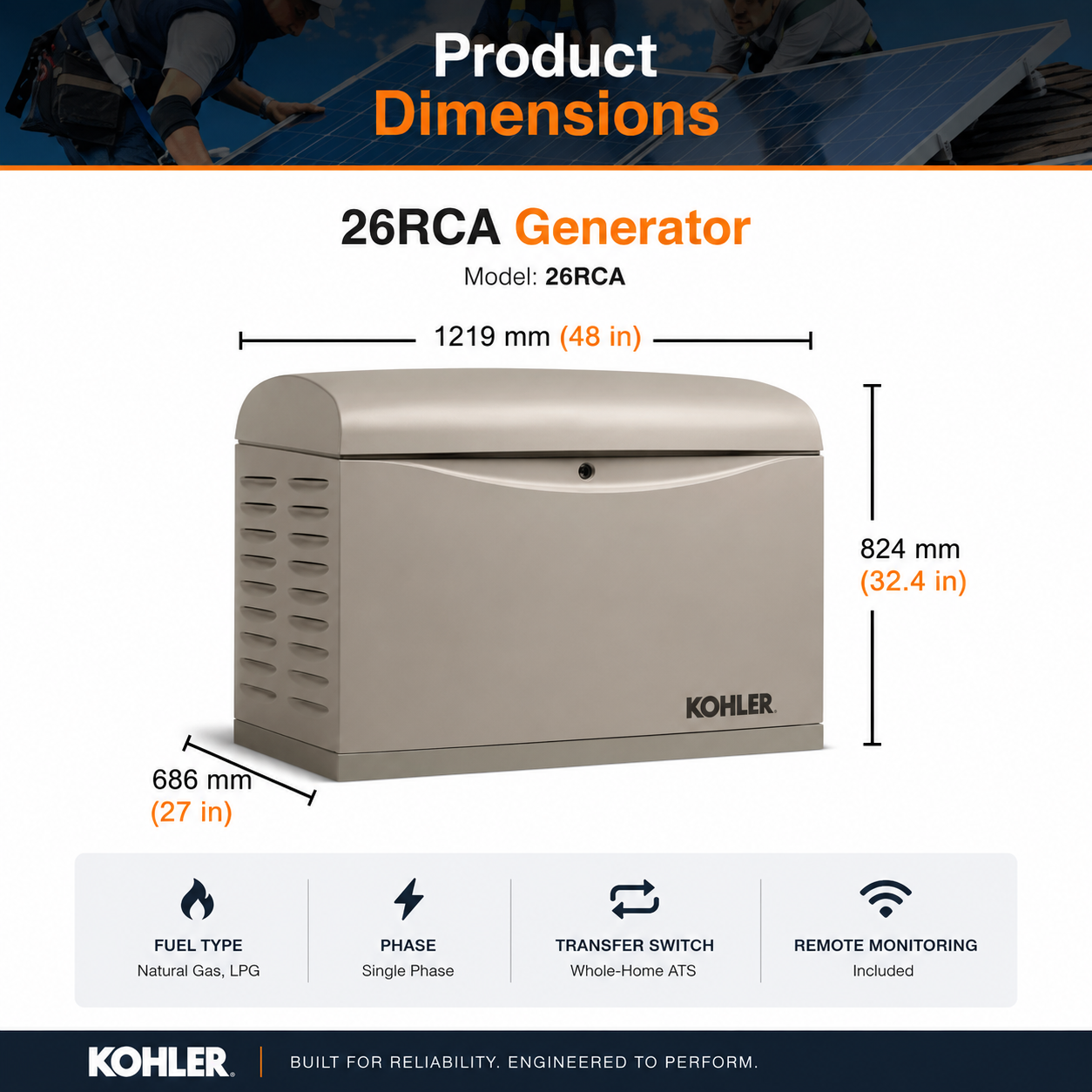 26 kW Generator Dimensions